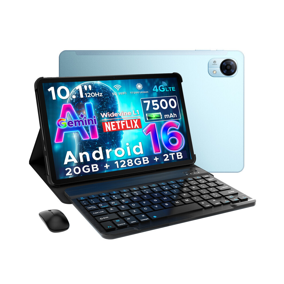 (Blue) Doogee Tab G5 Android 16 Tablet With Sim Card Slot,10 Inch Tablet & Gemini Ai, 20Gb+128Gb/2Tb&T7200 Octa Core Android Tablet With Keyboard Blue 6942654904034
