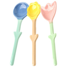 3Pcs Assorted Color Ceramic Flower Spoons Compact Soup and Cake Spoon