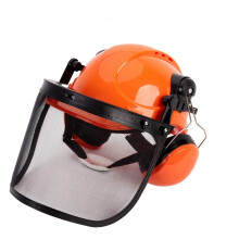 CHAINSAW CHAIN SAW SAFETY HELMET EAR MUFFS FACE SHIELD SYSTEM ORANGE HARD HAT