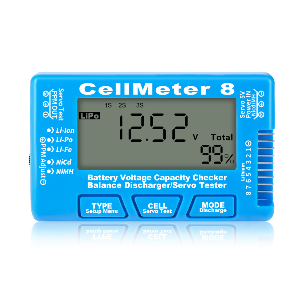 (Blue) Digital Battery Checker Abs Rc Cell Meter 8 Capacity Checker Lipo Life Li-Ion Blue 320997762379