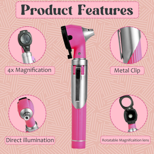Fiber Optic Pink Mini Otoscope Ear Healthy Tool for Home use with Extra Replaceable LED Light 1