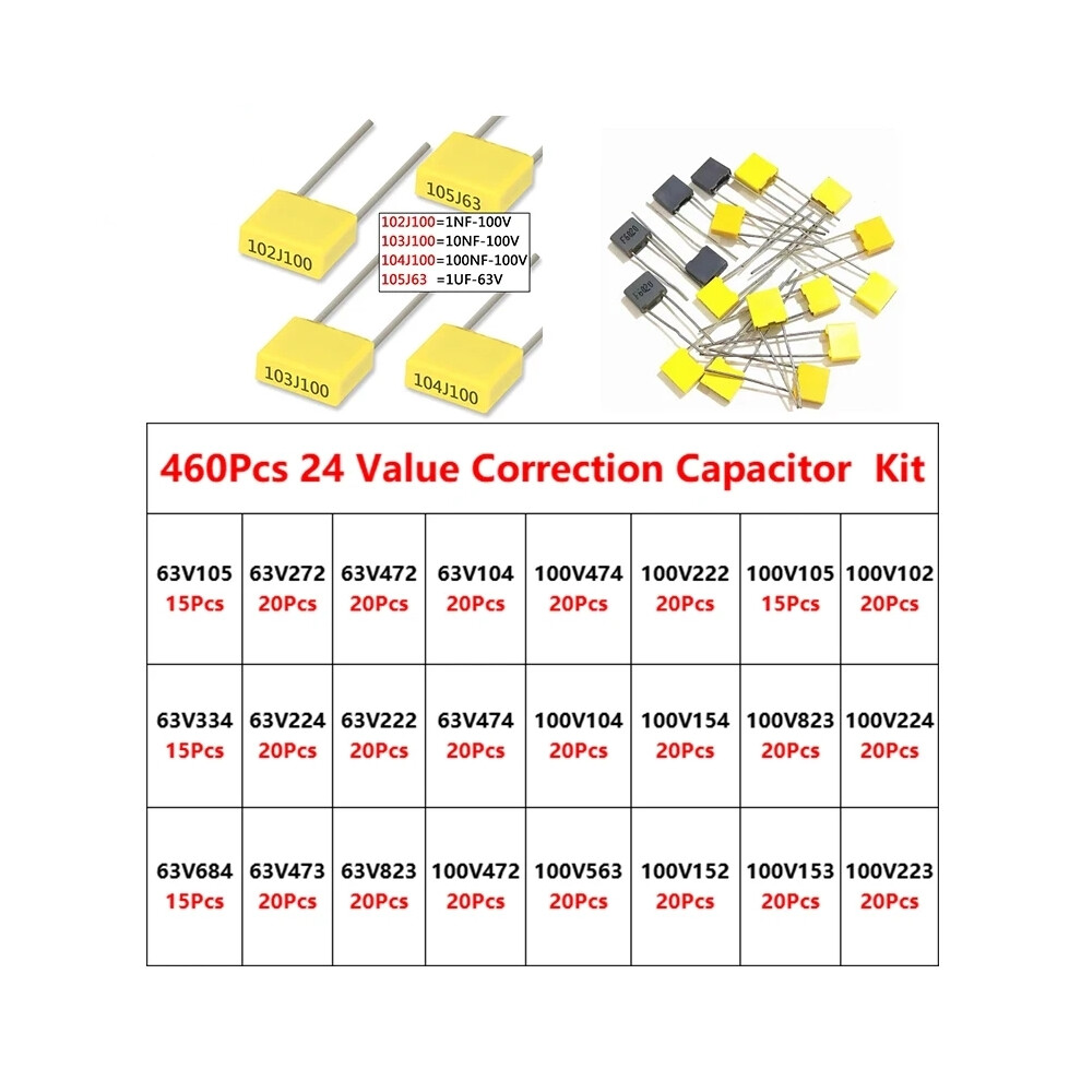 460Pcs Diy 102J-105J 63V-100V Capacitors With Sturdy Case Electronic Accessories 320997761280