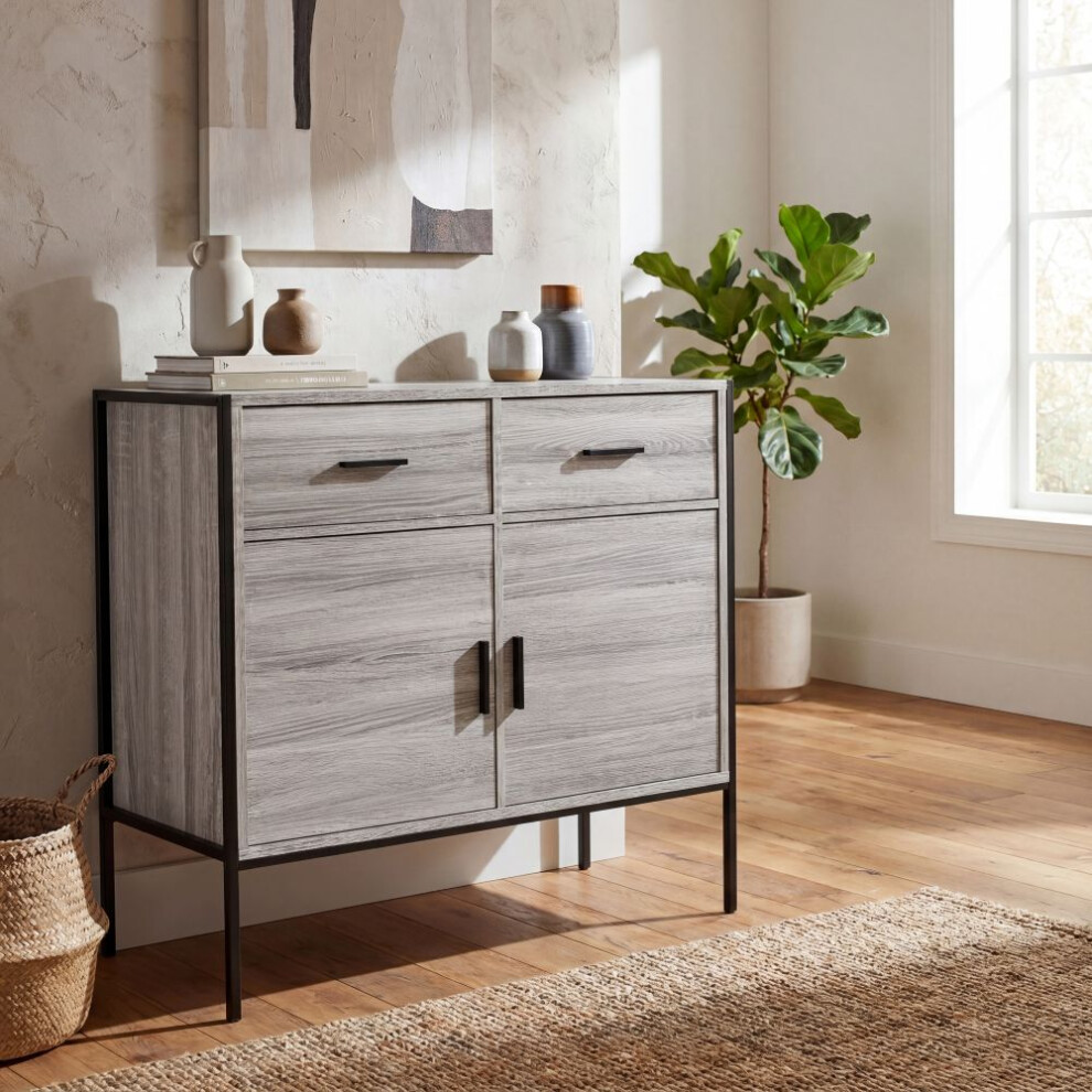 Vida Designs (Grey) Brooklyn Industrial Wood 2 Door 2 Drawer Sideboard Grey