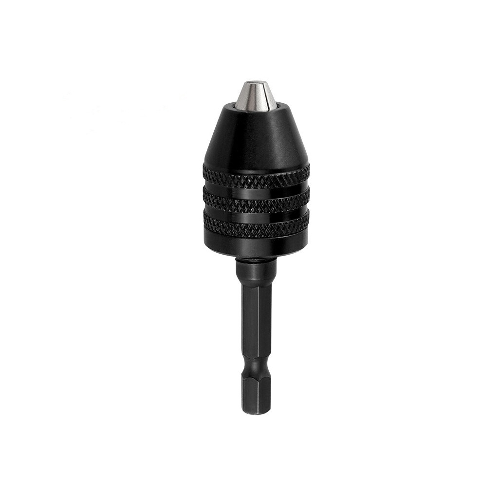 (Black) 0.3-6.5Mm Impact Driver Keyless Drill Bit Chuck Adapter Converter 1/4" Hex Shank 320997762881