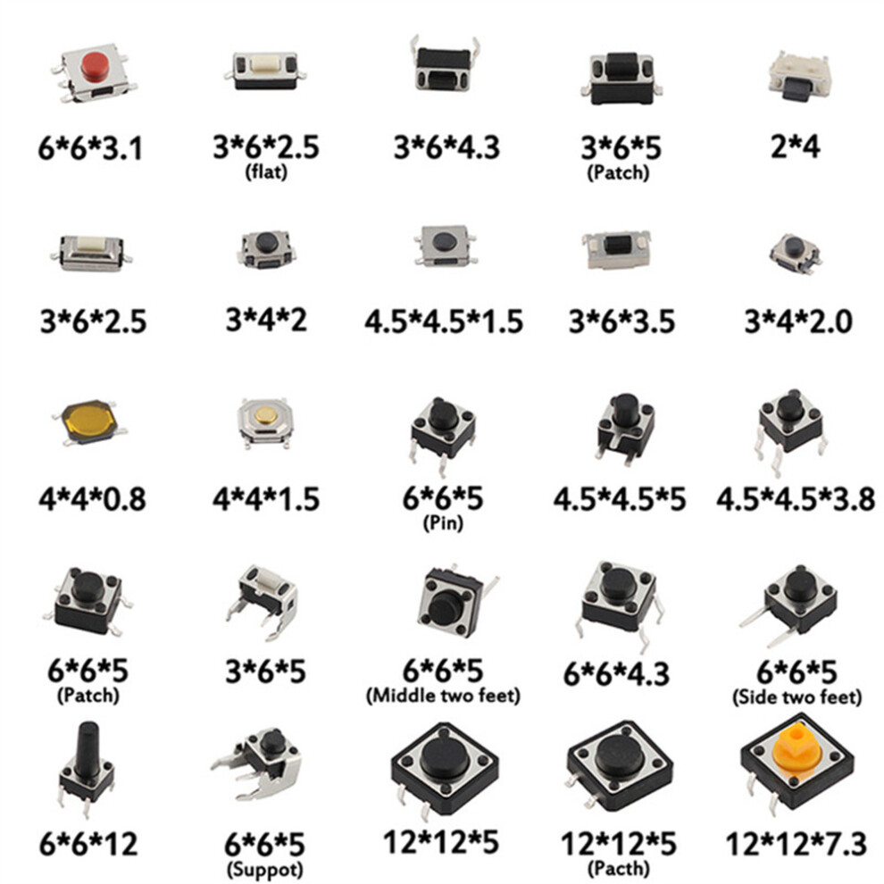 250 25Type Values Tactile Push Button Switch Micro Momentary Tact Assortment 320997760511