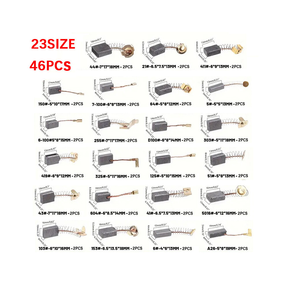 (46Pcs) Graphite Carbon Brushes Power Tool For Hammer Drills Circular Saws Angle Grinders 320997759638