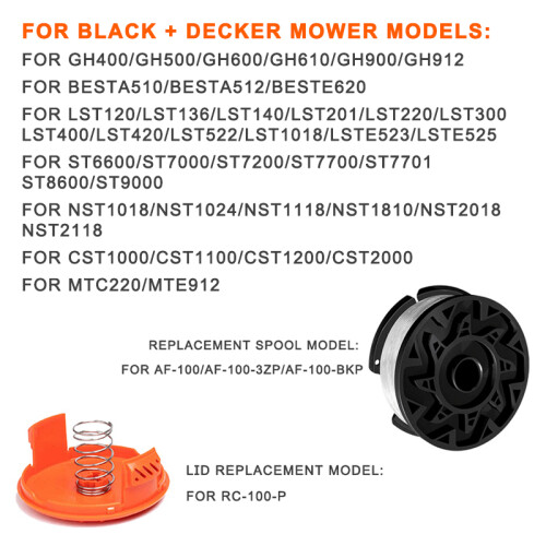 6PCS Black & Decker Trimmer Spool + 1 Cap & Spring, AF-100 Replacement Set 2