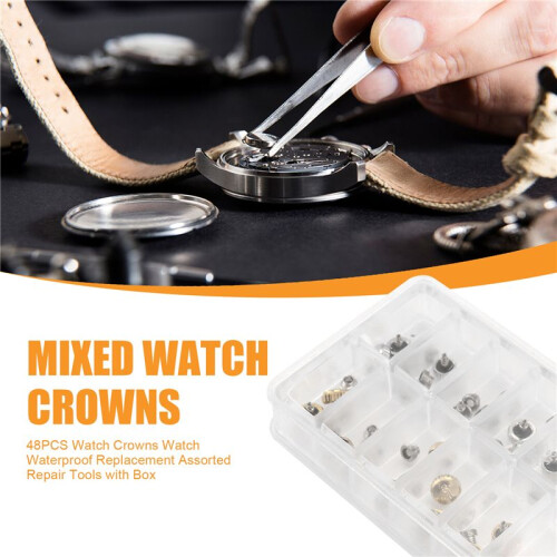 48PCS Watch Crowns Watch Waterproof Replacement Assorted Repair Tools with Box 1