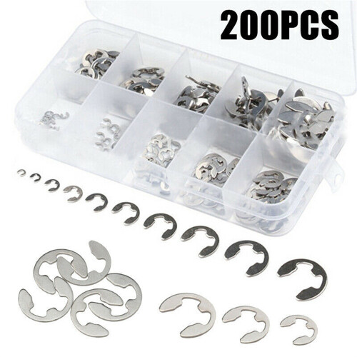 200* Assorted M1.5-M10 Stainless E Clips C Circlip Kit Retaining Snap Ring Set 1