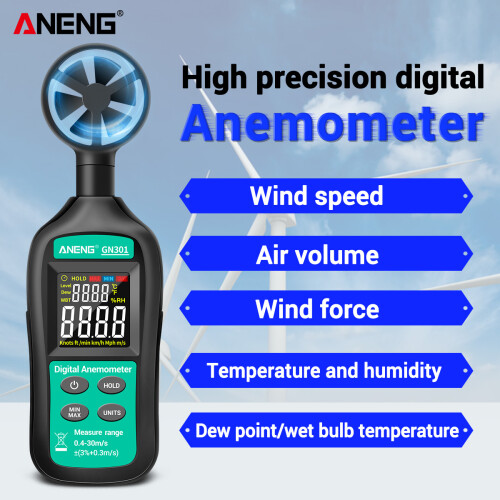 ANENG GN301 Digital Anemometer - Wind Speed Meter with Temperature, LCD Backlight 1