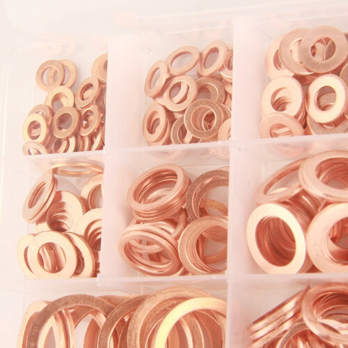 100Pcs 7 Sizes Solid Copper Washers Sump Plug Assorted Washer Kit Plastic Box 2