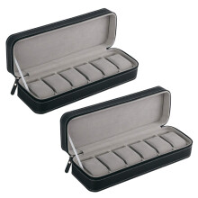 2X 6 Slot Uhren Box Tragbare Reise ReißVerschluss Box Sammler Aufbewahrung Schmuck Aufbewahrungs Box (Schwarz)