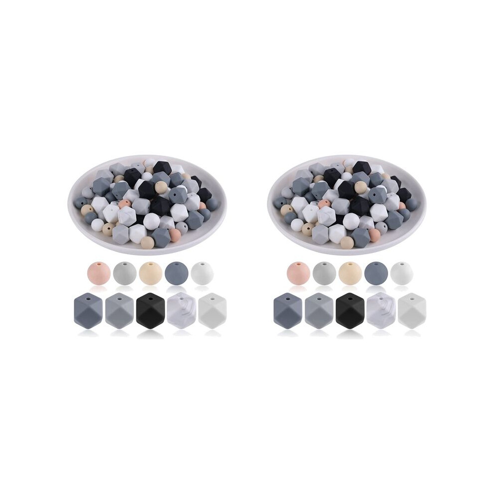 200Pcs Round And Hexagon Silicone Beads, Silicone Beads Bulk Making Kit For Keychain Jewelry Diy Crafts Making 6031035781996