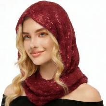 Washable Sequined Neck Scarf for Women Polyester Fiber-Red