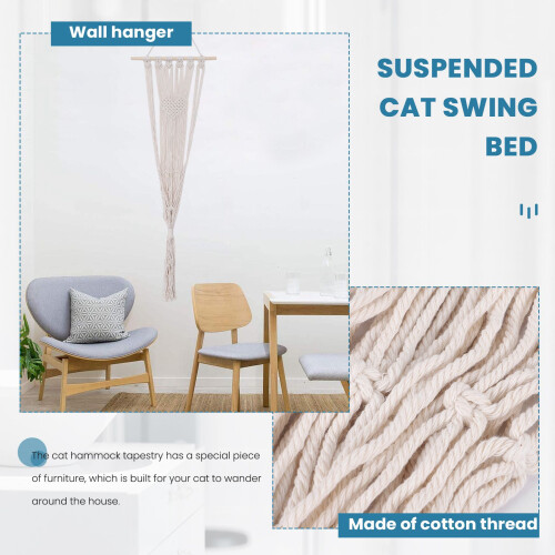 Cat Hammock  Swing Bed Macrame Cotton Rope Cat Hammock for Perch Wall Hanging Sleeping Window (Without Mat) 2