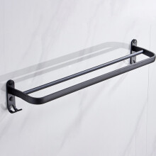 60 cm Wall Mount Black Towel Rack Aluminum Double Rod Towel Bar with Hook for Home Hotel Bathroom Shower Accessories