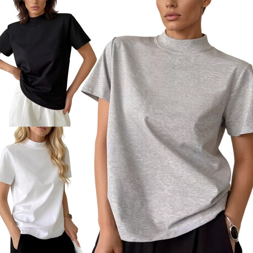Stretch Pullover Top Lightweight Short Sleeve Shirt-Gray M 2