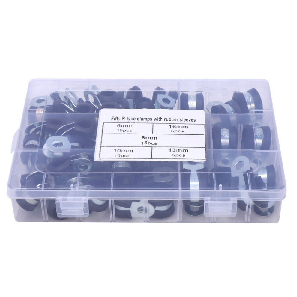 R-Type Rubber-Padded Hose Clamp, 6-16Mm, 50Pcs 6941393815984