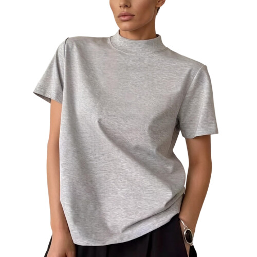 Stretch Pullover Top Lightweight Short Sleeve Shirt-Gray M