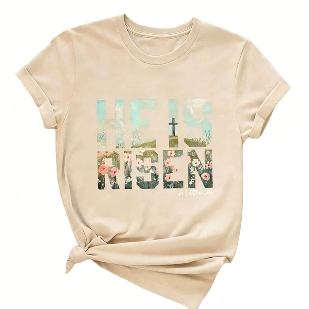 Ladies Cotton Blouse Trendy Easter Theme He Is Risen-Khaki S