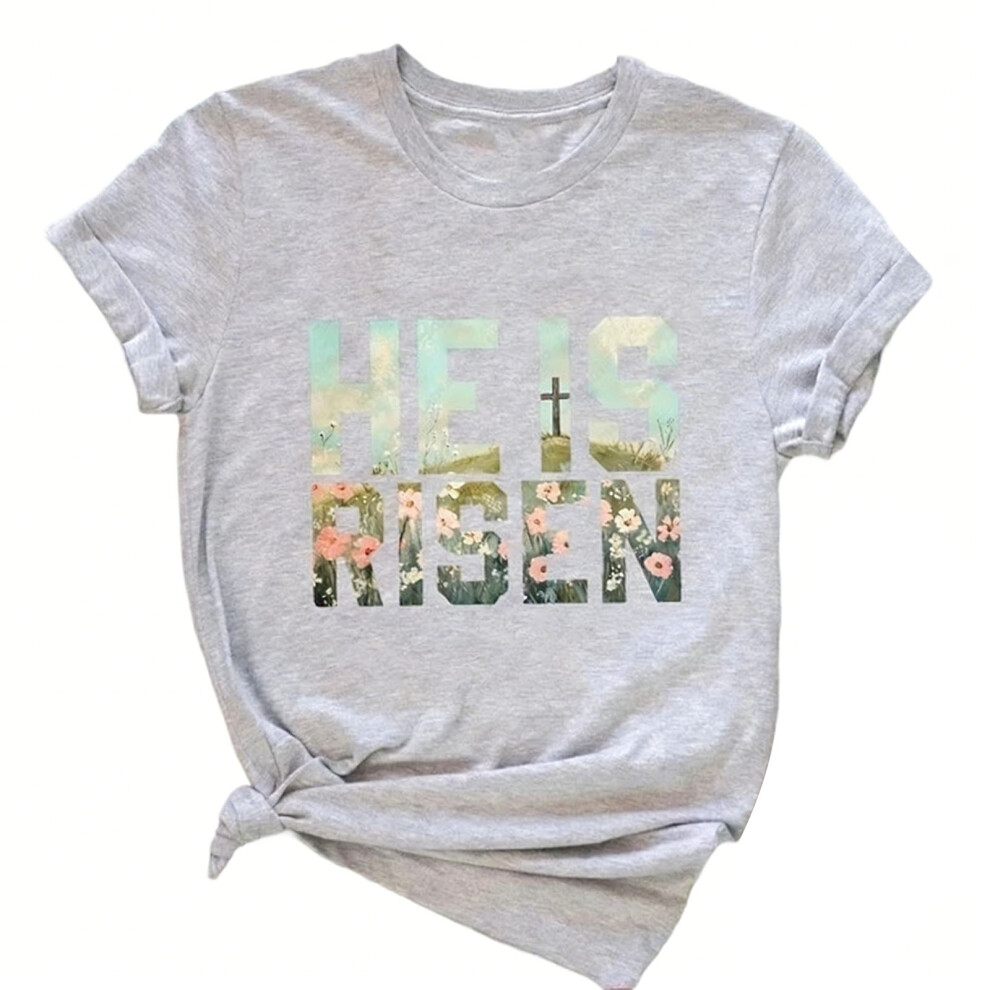 Loose Fit Women T-Shirt Soft Fabric He Is Risen Graphics-Gray M