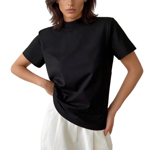 Stretch Pullover Top Lightweight Short Sleeve Shirt-Black L