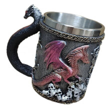 Decorative Stainless Steel Cup with Dragon Statue Insulated-Red
