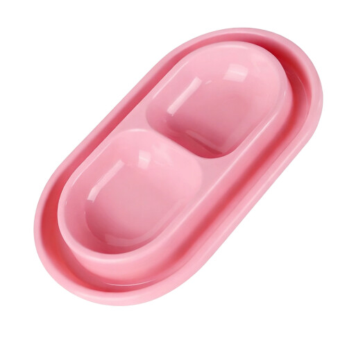 Durable Plastic Double Bowl Set for Cats Ants Proof-Pink L