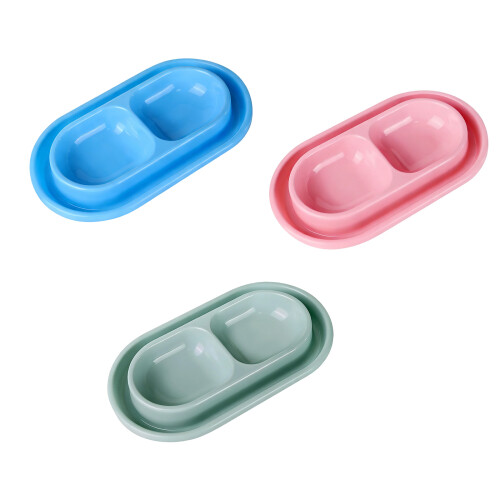 Durable Plastic Double Bowl Set for Cats Ants Proof-Pink L 1