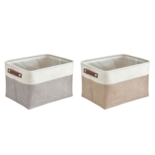 Pack of 3 Space Efficient Foldable Baskets for Multiple-Khaki 1