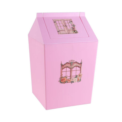 Mülleimer, schlankes Design, Schwingdeckel, Blumendruck,-Rosa