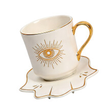 Keramische thee-koffiekopjesset Turkse Evils Eye-mok en-Wit