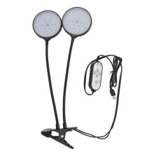 Lâmpada LED para cultivo de plantas em ambientes internos, com temporizador automático liga/desliga e modos de intensidade ajustáveis. Alimentada