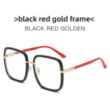(Black Red)Lunettes carrées surdimensionnées style féminin avec protection contre la lumière bleue pour femme homme