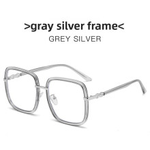 (Silver Tint)Lunettes carrées surdimensionnées style féminin avec protection contre la lumière bleue pour femme homme