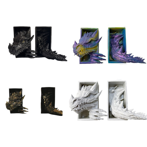 Dragon Bookend,Resin Decorative Bookends Fantasy Themed-Silver 1