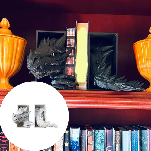 Dragon Bookend,Resin Decorative Bookends Fantasy Themed-Silver 2