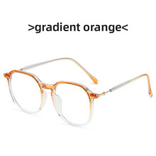 (Orange)Lunettes plates géométriques élégantes avec verres en résine et monture en métal pour visage long