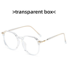 (Transparent)Lunettes plates géométriques élégantes avec verres en résine et monture en métal pour visage long