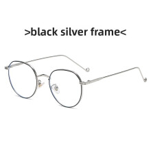 (Black Silver)Lunettes plates été en métal avec verres mode pour les yeux utilisation quotidienne accessoires
