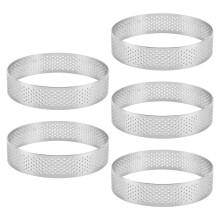 5Pezzi Anelli di Torta Circolari con Fori in Acciaio Inox Torta di Frutta Quiche Torta Mousse Stampo Cucina Stampo da Forno 9 Cm