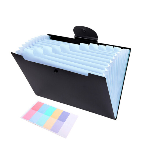 Plastic Document Organiser Bag with 12 Pockets Elastic-Blue