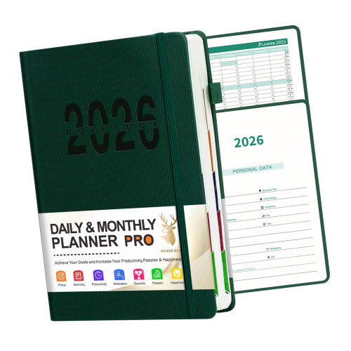 2026 Work-Life-Planer, Reisetagebuch, Zeitplan, Notizbuch,-Grün