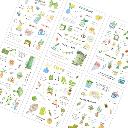 6Sheets Journaling Sticker Waterproof PET Decorative- flower