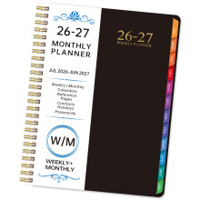 2026 Maandelijkse Planner met Pocket Twin Coil Binding 12-zwart