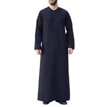 Classical Islamic Men's Robe Black Embroidered Design-Black M