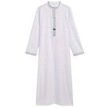 Comfortable Polyester Islamic Thobe For Men Long Sleeve-White S