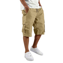 Mens Cargo Shorts Drawstring Casual Shorts Outdoor-Khaki XXXL
