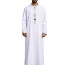 Elegant Muslims Men Robe With Traditional Embroidery-White XXL