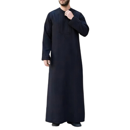 Stylish Islamic Thobe For Gentlemen Soft Polyester-Black S